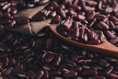Close-up shot Red Beans on wooden backgroundの写真素材