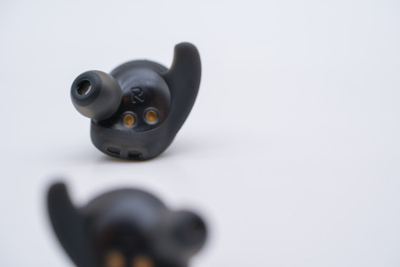 Wireless headphones on a white background.
