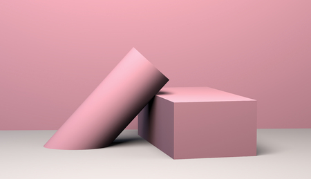 Minimalist geometrical abstract background, pastel colors, 3D render, trend poster, Illustration.の写真素材
