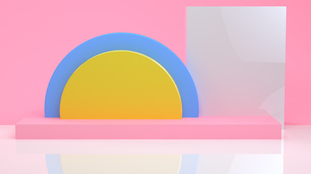 Minimalist geometrical abstract background, pastel colors, 3D render, trend poster, Illustration.