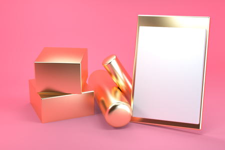 Minimalist geometrical abstract background, pastel colors, 3D render, trend poster, Illustration.の写真素材