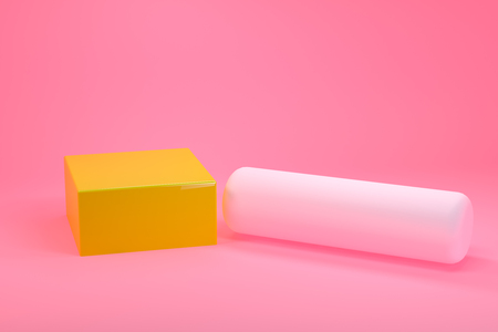 Minimalist geometrical abstract background, pastel colors, 3D render, trend poster, Illustration.の写真素材