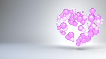 Abstract Ball of love inside Heart, 3d rendering.Trendy modern illustration, Pastel Geometric shapes. Concept : valentine, wallpaper, Banner, Poster backdrop.の写真素材