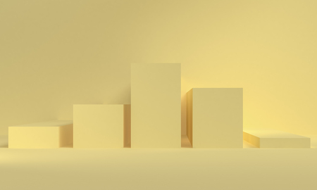 Geometric shape yellow cream sceneminimal abstract background, pastel colors, 3D render.の写真素材