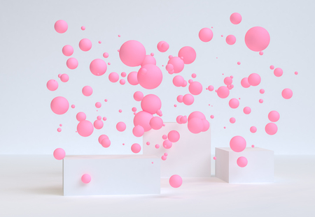 Primitive geometric shapes abstract background, pastel colors, 3D render.の写真素材