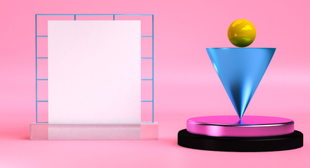 Primitive geometric shapes abstract background, pastel colors, 3D render.の写真素材