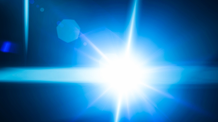 Realistic Len flare glow light effect on black background. Optical flares overlay or screen filter...