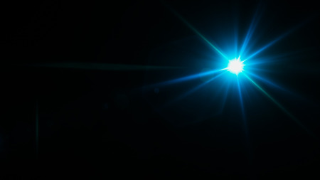 Realistic Len flare glow light effect on black background. Optical flares overlay or screen filter matte.の素材 [FY310120746198]