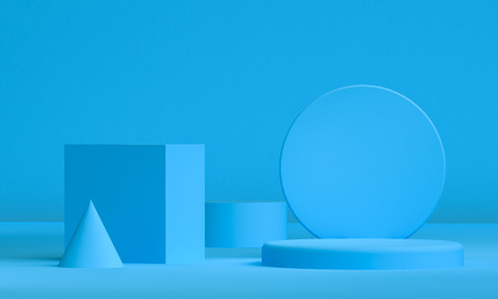 Minimalist abstract background, primitive geometrical figures, pastel colors, 3D render, podium for...