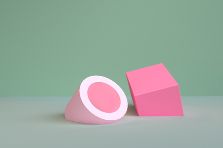 Minimalist abstract background, primitive geometrical figures, pastel colors, 3D render, podium for the advertized goodsの写真素材