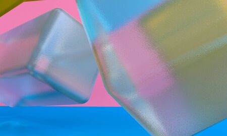 Minimalist abstract background, primitive geometrical figures, pastel colors, 3D render, podium for...