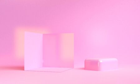 Minimalist abstract background, primitive geometrical figures, pastel colors, 3D render, podium for the advertized goodsの写真素材
