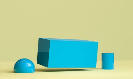 Minimalist abstract background, primitive geometrical figures, pastel colors, 3D render, podium for...