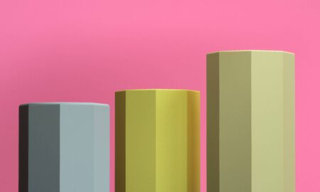 Minimalist abstract background, primitive geometrical figures, pastel colors, 3D render, podium for...