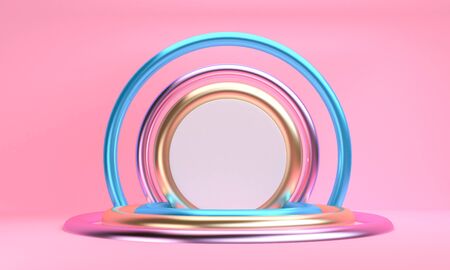 Abstract Colorful Geometric shape colorful pink scene, Minimal Stlye Background, 3d rendering.の写真素材