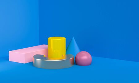 Minimalist Geometric shape colorful scene, 3d renderingの写真素材
