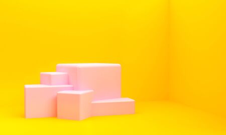 Minimalist abstract primitive geometrical figures background, pastel colors, 3D render, trend poster.の写真素材