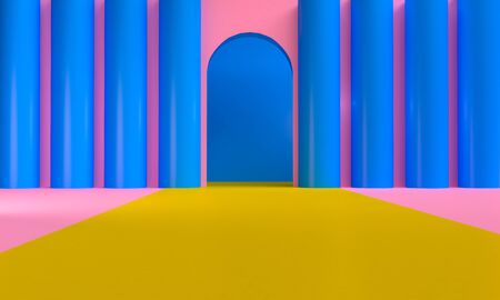 Minimalist abstract primitive geometrical figures background, 3D render, trend poster.