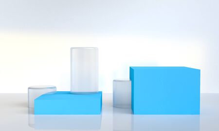 Minimalist abstract primitive geometrical figures background, 3D render, trend poster.
