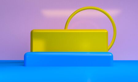 Minimalist abstract primitive geometrical figures background, 3D render, trend poster.の写真素材