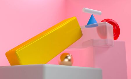 Geometric shape scene minimal, 3d rendering.