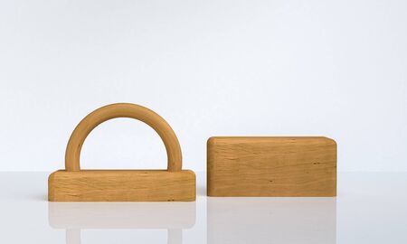 Minimalist abstract background, primitive geometrical figures, pastel colors, 3D render.の写真素材