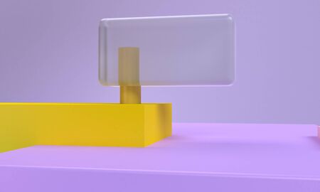 Minimalist abstract background, primitive geometrical figures, pastel colors, 3D render.の写真素材
