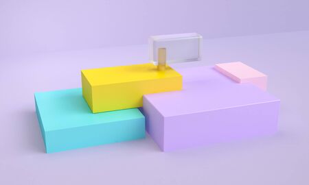 Minimalist abstract background, primitive geometrical figures, pastel colors, 3D render.の写真素材