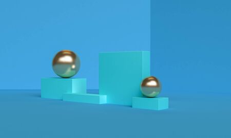 Minimalist primitive geometrical abstract background, Stylish trendy illustration Podium, stand, showcase on pastel color for premium product. 3d render.の写真素材