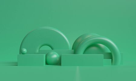 Minimalist primitive geometrical abstract background, Stylish trendy illustration Podium, stand, showcase on pastel color for premium product. 3d render.の写真素材