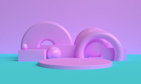 Minimalist primitive geometrical abstract background, Stylish trendy illustration Podium, stand, showcase on pastel color for premium product. 3d render.の写真素材