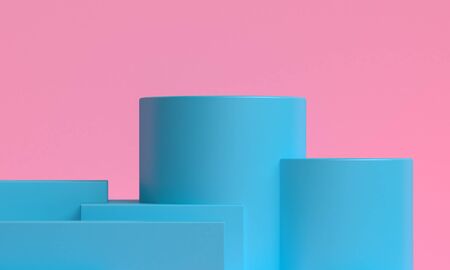 Minimalist primitive geometrical abstract background, Stylish trendy illustration Podium, stand, showcase on pastel color for premium product. 3d render.の写真素材