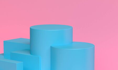 Minimalist primitive geometrical abstract background, Stylish trendy illustration Podium, stand, showcase on pastel color for premium product. 3d render.の写真素材