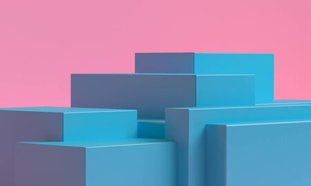 Minimalist primitive geometrical abstract background, Stylish trendy illustration Podium, stand, showcase on pastel color for premium product. 3d render.の写真素材