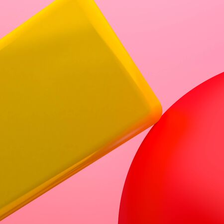 Minimalist primitive geometrical abstract background, Stylish trendy illustration Podium, stand, showcase on pastel color for premium product. 3d render.の写真素材