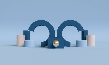 Minimalist primitive geometrical abstract background, Stylish trendy illustration Podium, stand, showcase on pastel color for premium product. 3d render.の写真素材