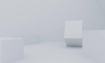 white Minimalist primitive geometrical abstract background, Stylish trendy illustration Podium, stand, showcase on pastel color for premium product. 3d render.の写真素材