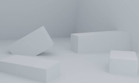 white Minimalist primitive geometrical abstract background, Stylish trendy illustration Podium, stand, showcase on pastel color for premium product. 3d render.の写真素材