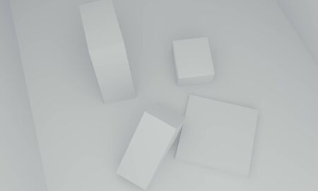white Minimalist primitive geometrical abstract background, Stylish trendy illustration Podium, stand, showcase on pastel color for premium product. 3d render.の写真素材