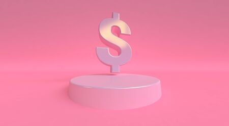 Dollar Sign icon geometrical abstract background, Stylish trendy illustration. 3d render.の写真素材