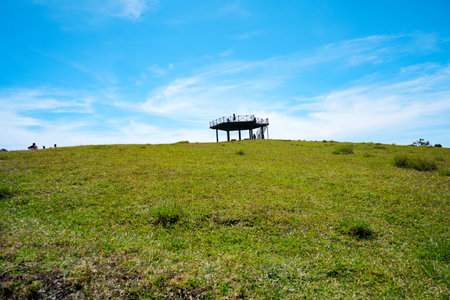 Full view of Blue sky and view point of Moon Plains Sri Lanka Nuwara Eliya Sri lankaの写真素材