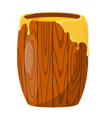 Wooden barrel with honey on a white background. Dripping honeyのイラスト素材