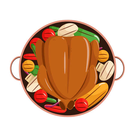 Grilled chicken with vegetables. Tomatoes, mushrooms, peppersのイラスト素材
