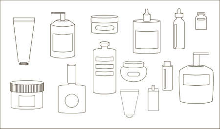 Set of different jars and tubes, cosmetics, cream. vector illustrationのイラスト素材