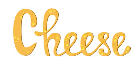 Lettering cheese in yellow letters with a cheese texture on a white backgroundのイラスト素材