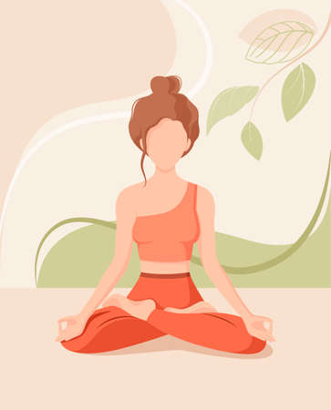 A girl in the lotus position. Yoga and meditation.のイラスト素材