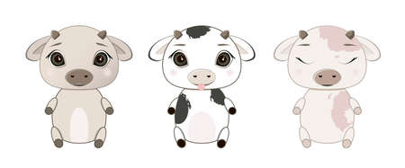 Children's illustration of three small bulls. vector illustrationのイラスト素材
