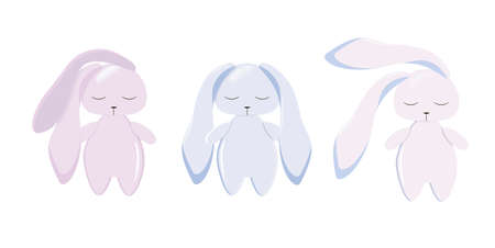 Three cute sleeping rabbits on a white background. vector illustrationのイラスト素材