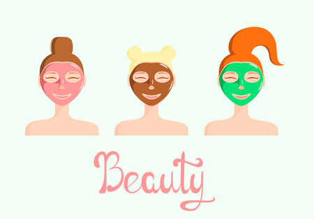Young women with a mask on their face. Care for the skin of the face. care. procedures. Beautyのイラスト素材