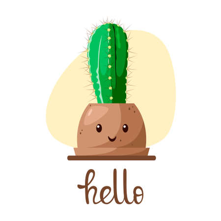 A green cactus in a cute pot. cartoon design. vector illustration.のイラスト素材